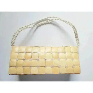 Vintage Carlo Pulicati Tile Handbag With Beaded Straps Made In Italy Classic